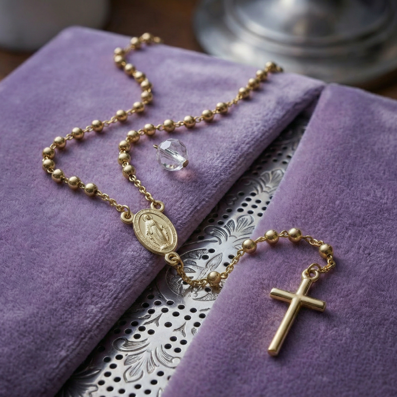 Rosario collana con la Medaglia Miracolosa in argento dorato