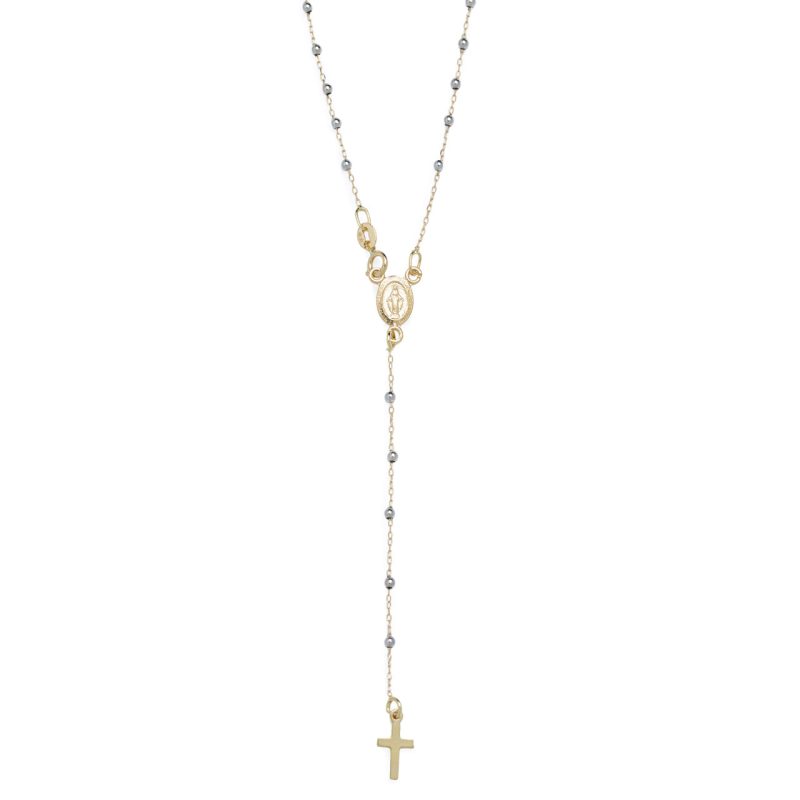 Rosario collana bicolore con la Medaglia Miracolosa in oro bianco e giallo 18 kt
