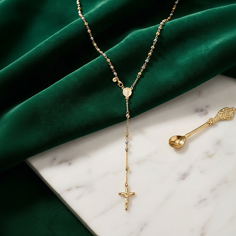 Rosario trinity diamantato con la Medaglia Miracolosa in oro 18 kt