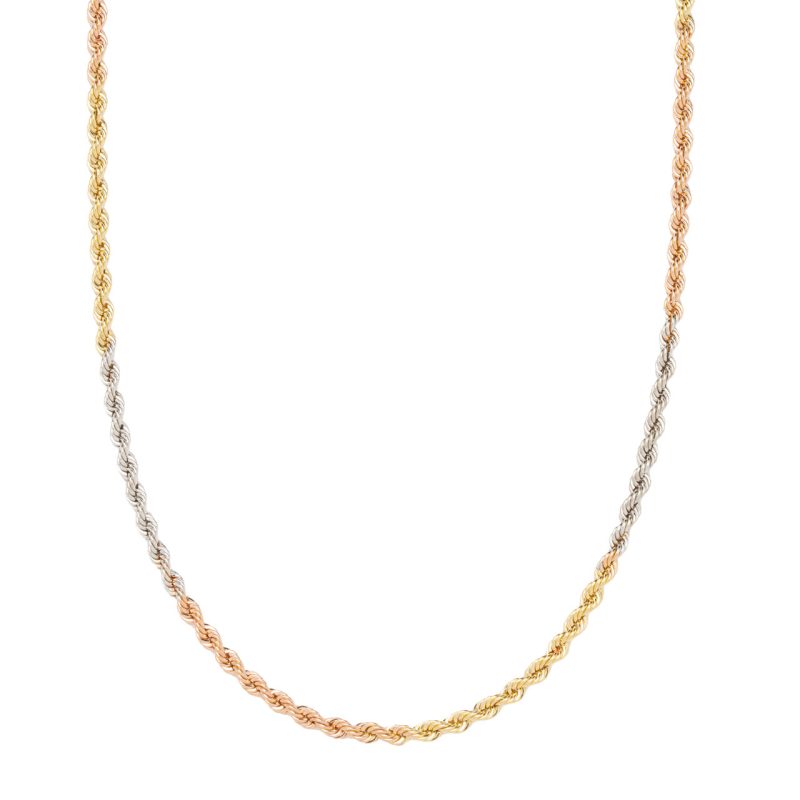 Catena Torchon (rope) Trinity in oro bianco, giallo e rosa 18 kt