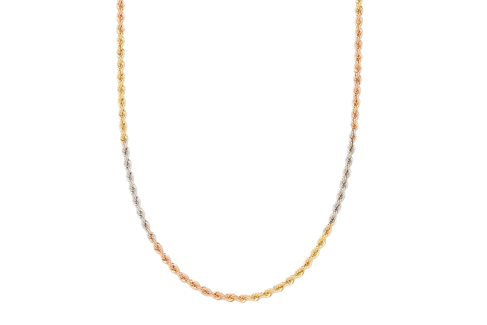 _MG_8814 Catena Torchon (rope) Trinity in oro bianco, giallo e rosa 18 kt
