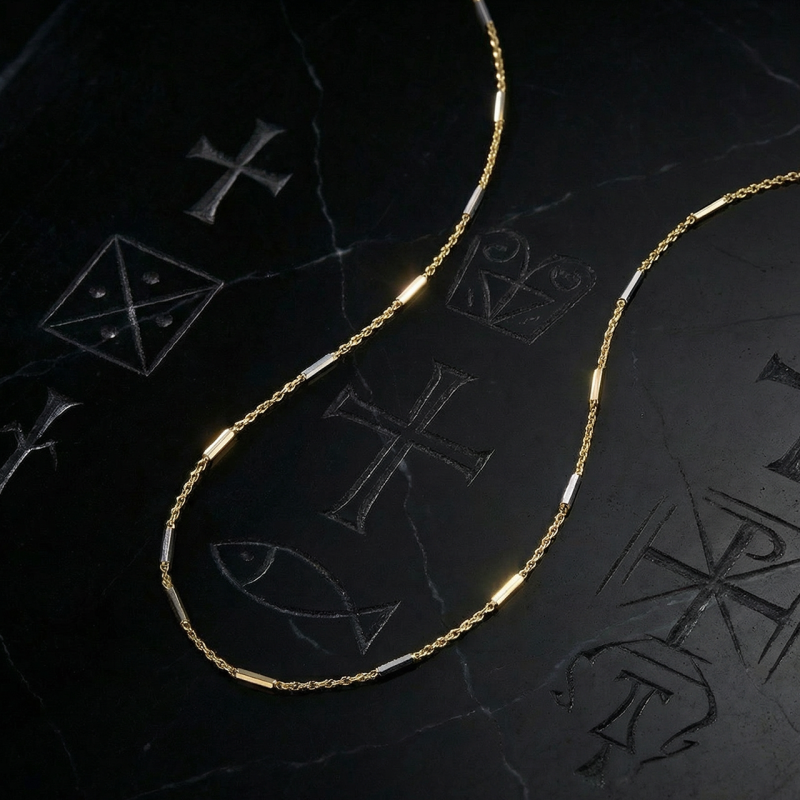 Catena a maglia alternata in oro giallo e bianco 18 kt