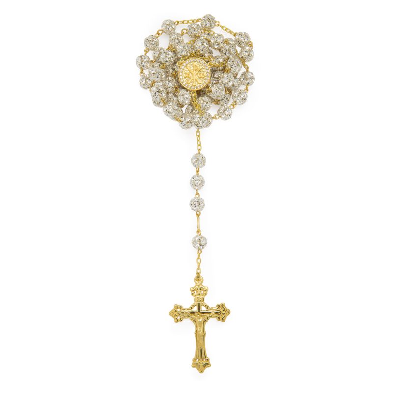 Rosario in argento dorato e cristalli con Madonna della Salute e Croce della Pace