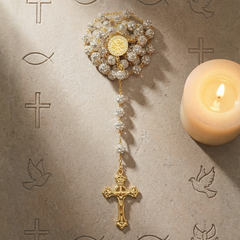 Rosario in argento dorato e cristalli con Madonna della Salute e Croce della Pace
