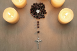 Rosario in argento 925 e cristallo di Murano con Madonna della Salute e Croce della Pace
