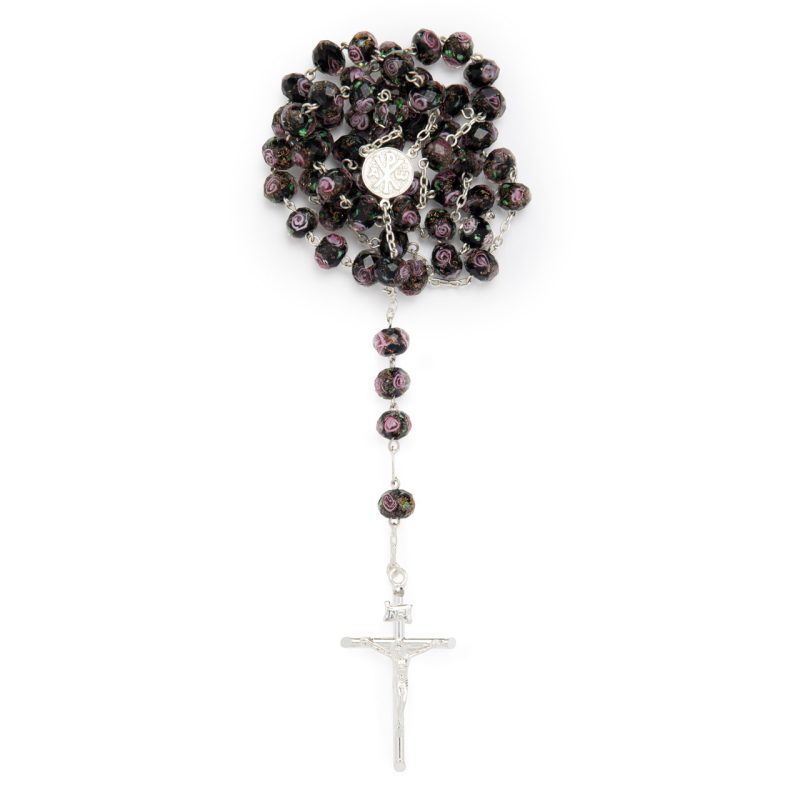 Rosario in argento 925 e cristallo di Murano con Madonna della Salute e Croce della Pace