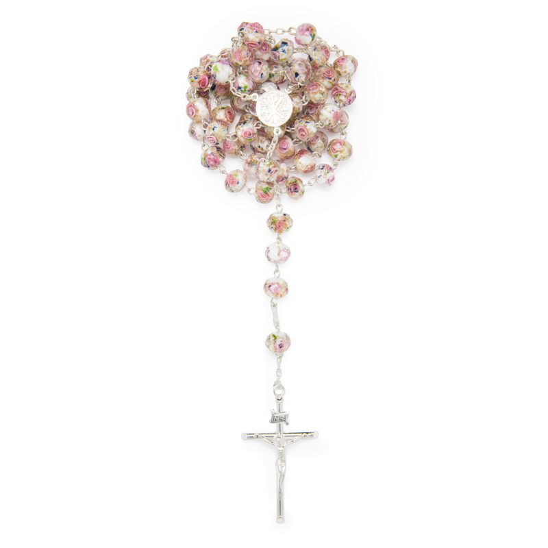 Rosario in argento 925 e cristallo di Murano con Madonna della Salute e Croce della Pace