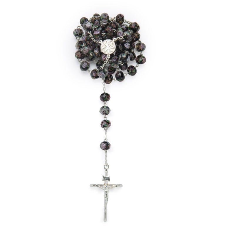 Rosario in argento 925 e cristallo di Murano con Madonna della Salute e Croce della Pace