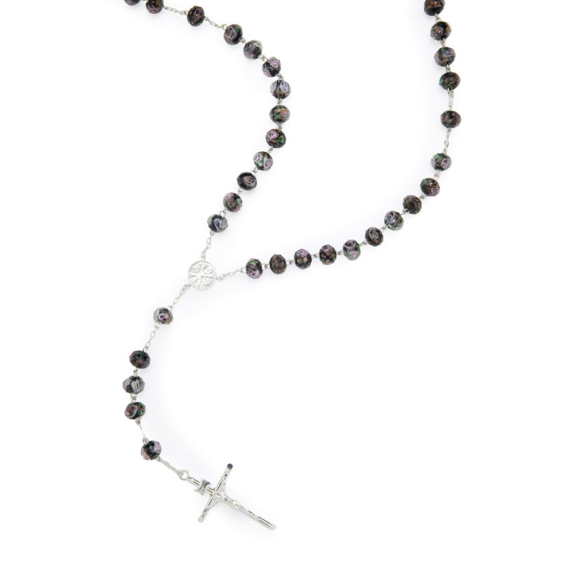 Rosario in argento 925 e cristallo di Murano con Madonna della Salute e Croce della Pace