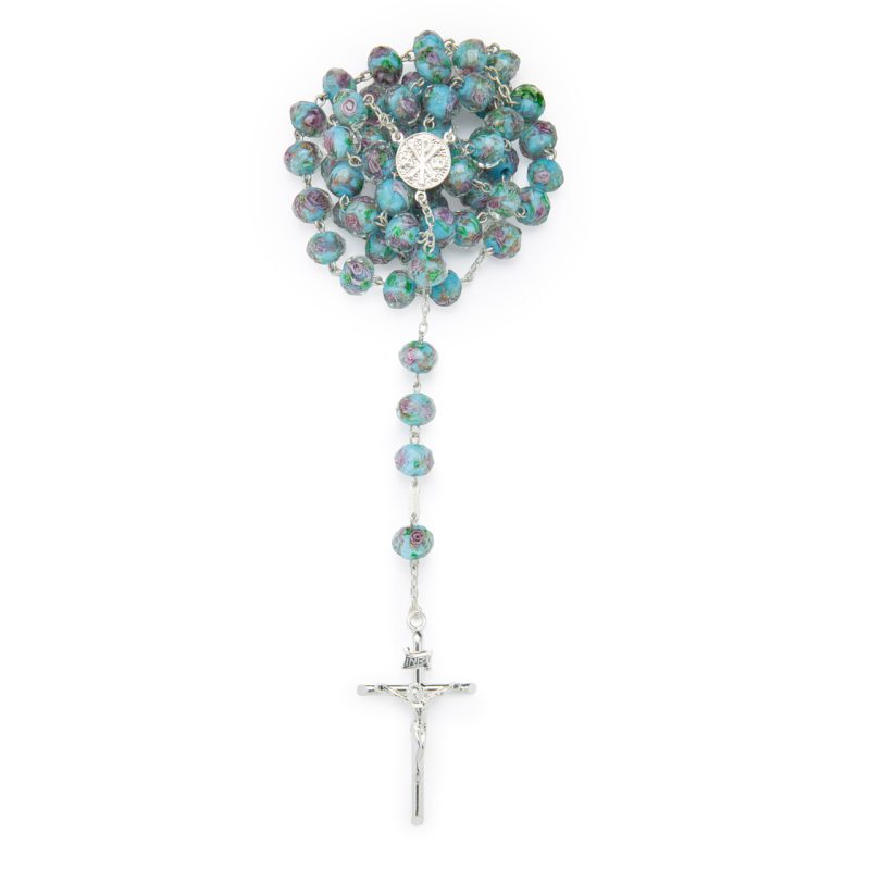 Rosario in argento 925 e cristallo di Murano con Madonna della Salute e Croce della Pace