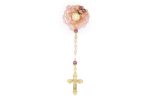 Rosario in argento dorato e Quarzo Rosa con la Madonna della Salute e Croce della Pace