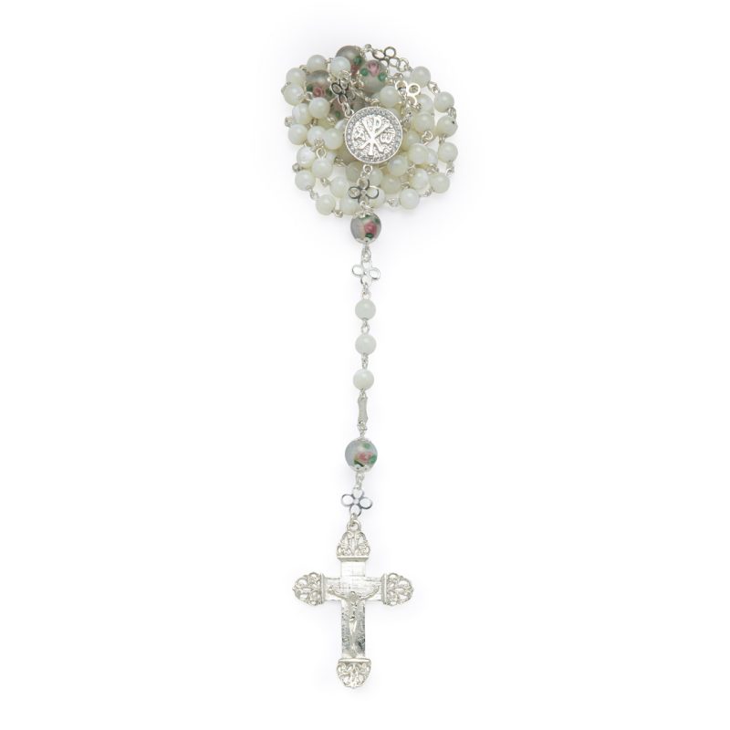 Rosario in argento 925 e Madreperla con Madonna della Salute e Croce della Pace