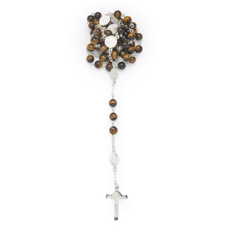 Rosario in argento 925 e Occhio di Tigre con le Medaglie di San Benedetto