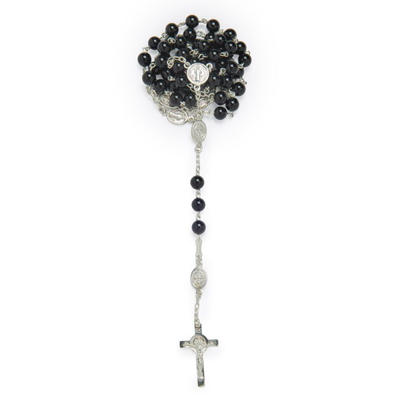 Rosario in argento 925 e Onice Nero con le Medaglie di San Benedetto