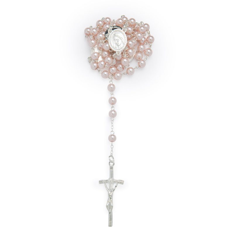 Rosario con le 4 Basiliche Papali in perla rosa