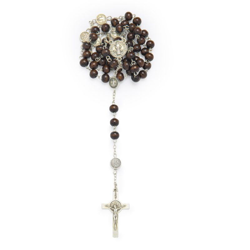 Rosario con le Medaglie di San Benedetto in legno scuro