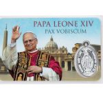Santino plastificato multilingue di Papa Leone XIV
