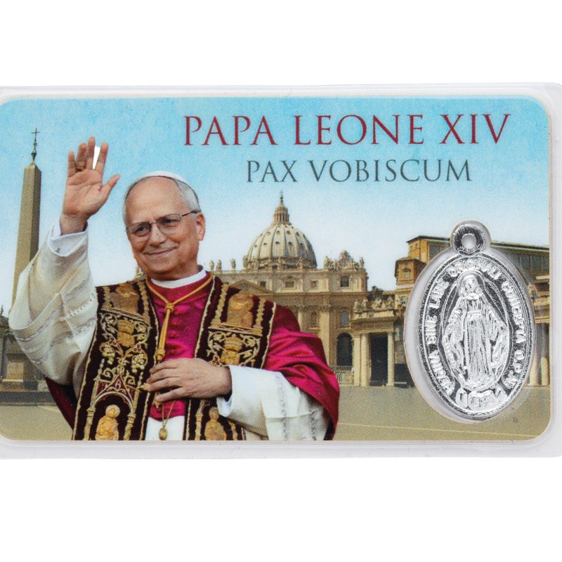 Santino plastificato multilingue di Papa Leone XIV
