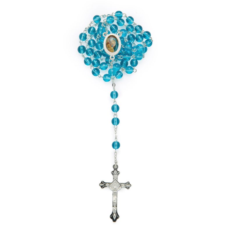 Rosario in vetro celeste