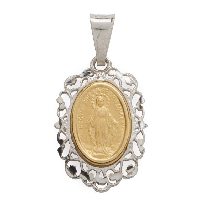 Medaglia Miracolosa in argento 925 bicolore con bordo in filigrana