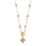 Rosario a collana con la Croce della Pace e Madonna della Salute in argento dorato e Strass