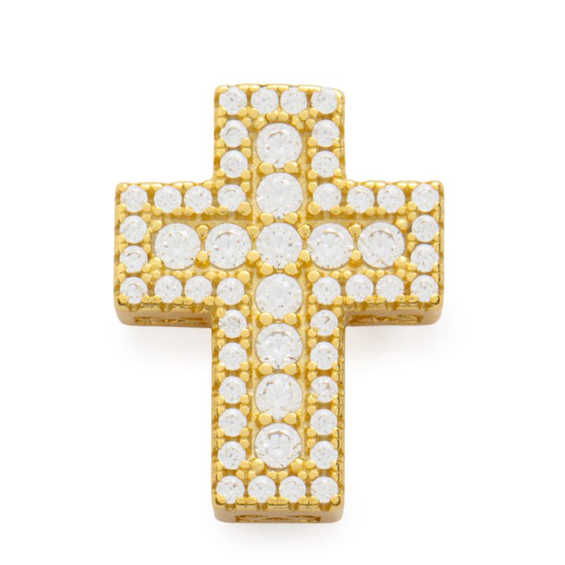Croce classica in argento dorato e zirconi