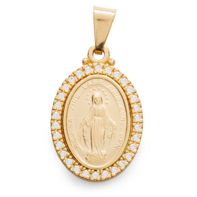 Medaglia Miracolosa in argento dorato 925 e zirconi