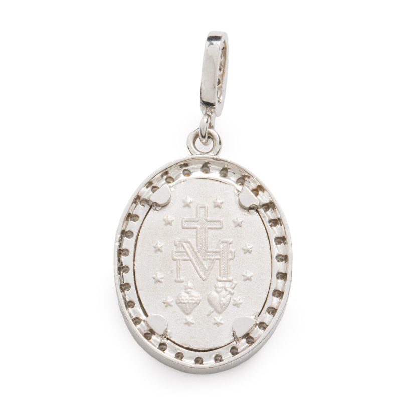Medaglia Miracolosa in oro 18 kt bianco e zirconi
