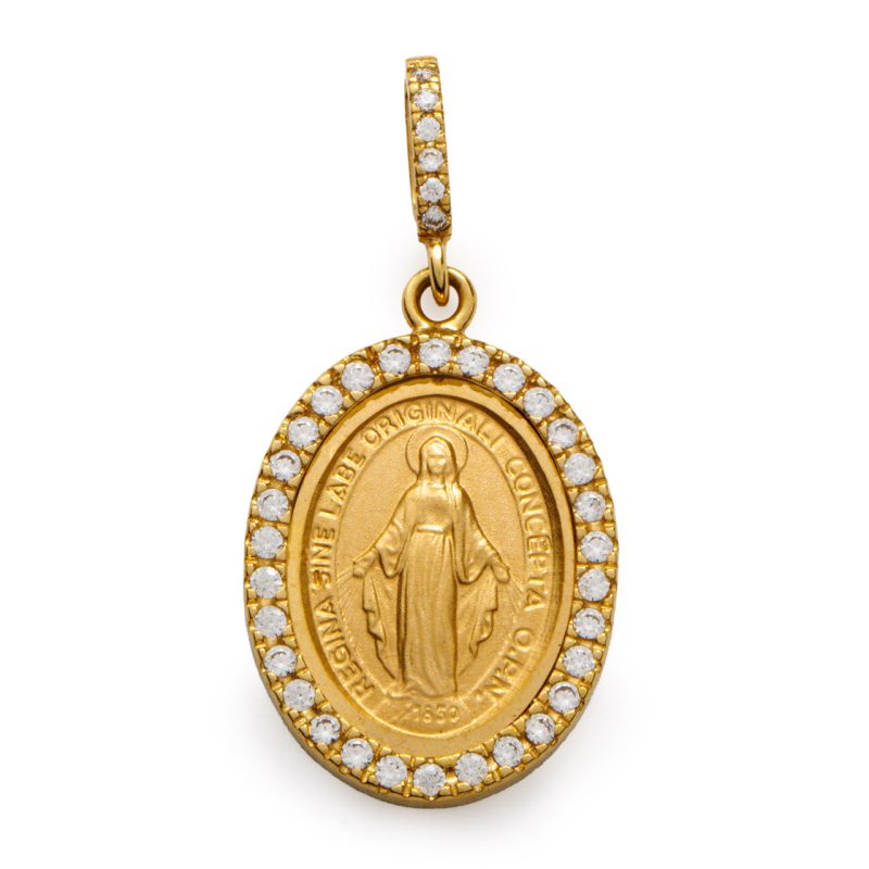 Medaglia Miracolosa in Oro 18 kt e Cristalli
