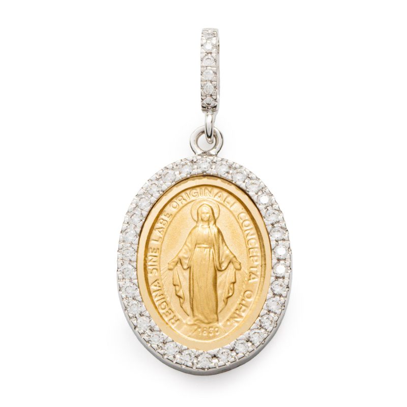 Medaglia Miracolosa in oro 18 kt bicolore e zirconi