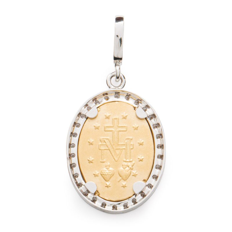 Medaglia Miracolosa in oro 18 kt bicolore e zirconi