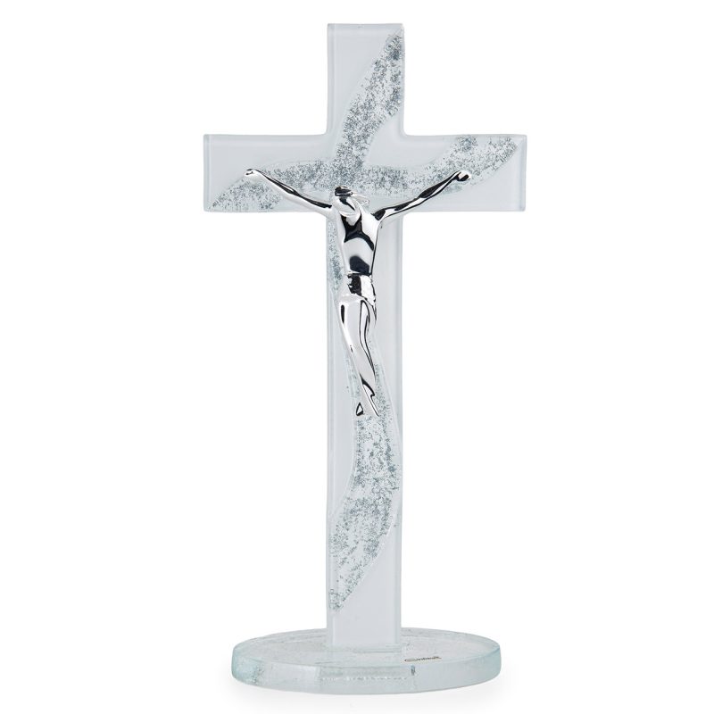 Croce con base in Cristallo di Murano e dettagli argentati
