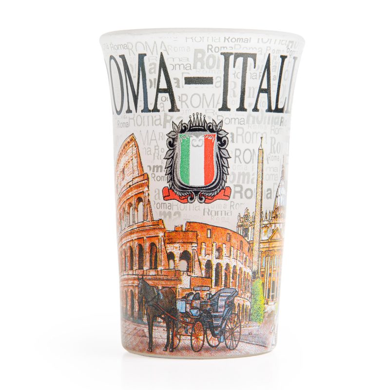 Bicchierino souvenir con le vedute di Roma in vetro satinato