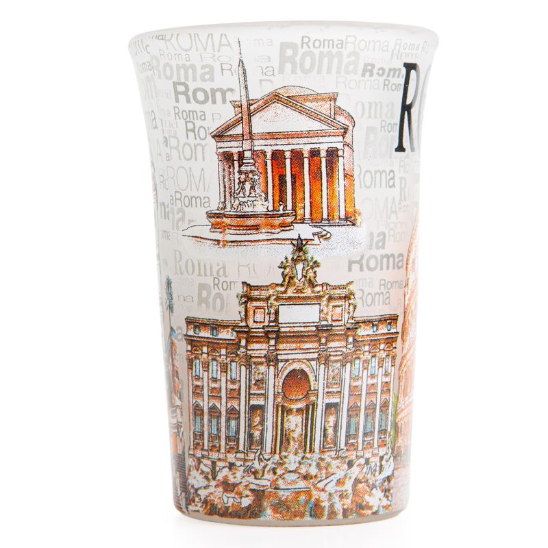 Bicchierino souvenir con le vedute di Roma in vetro satinato