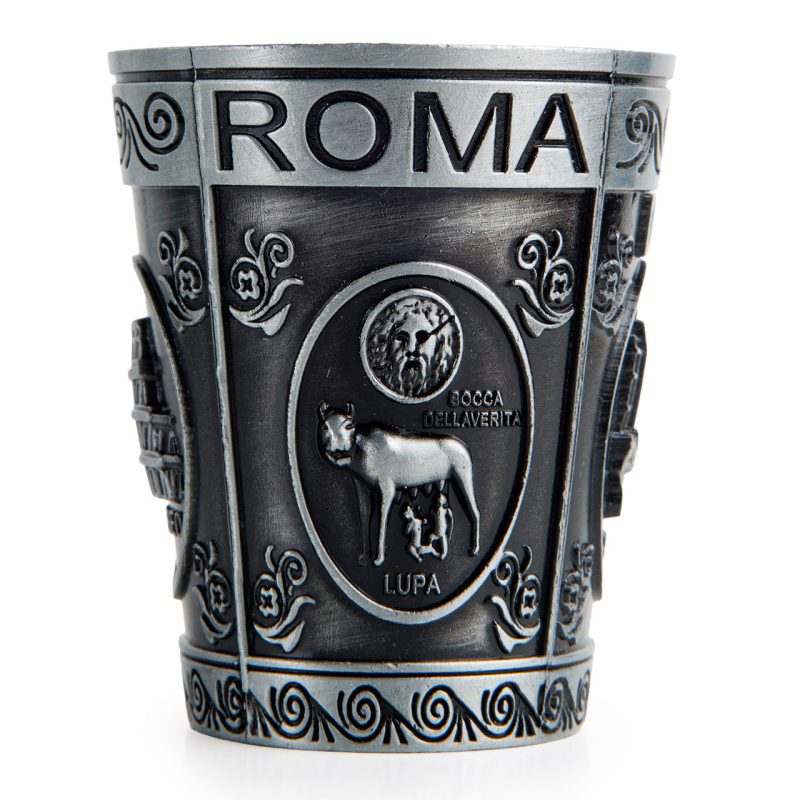 Bicchierino souvenir con le vedute di Roma in metallo