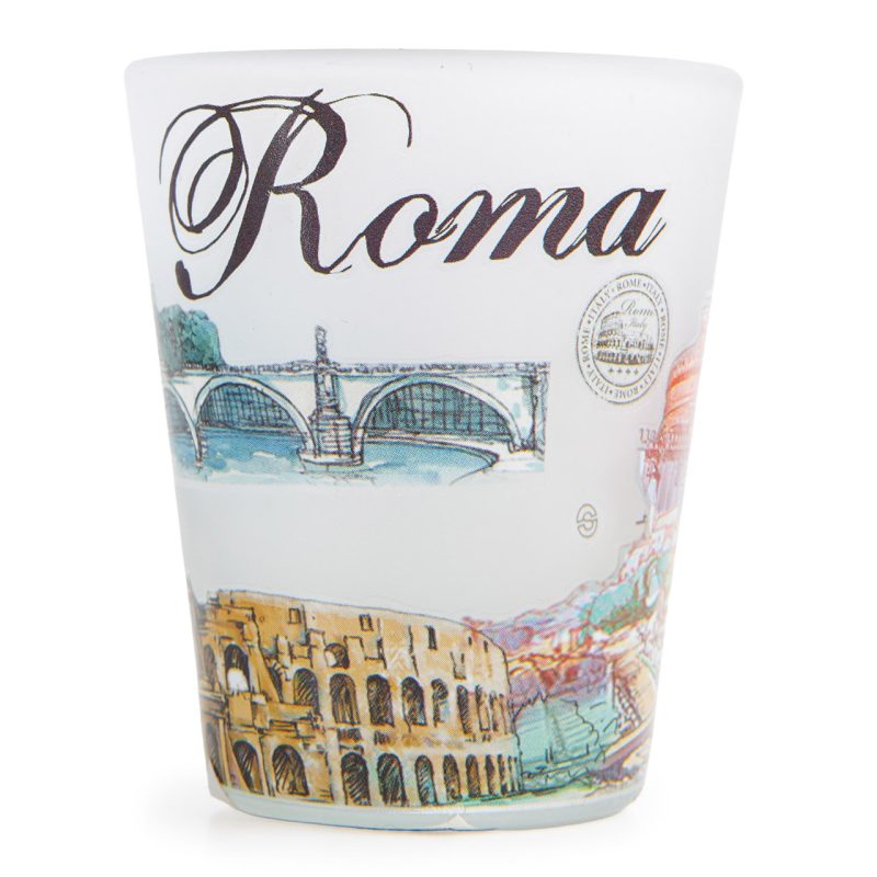 Bicchierino souvenir con le vedute di Roma in vetro satinato