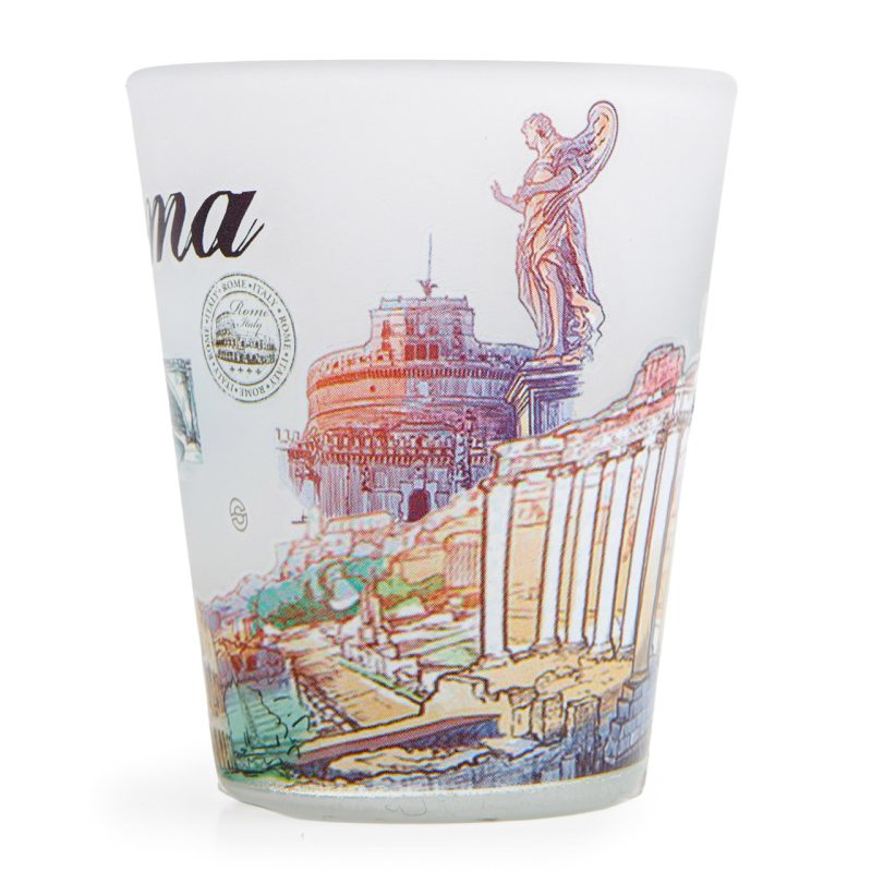 Bicchierino souvenir con le vedute di Roma in vetro satinato