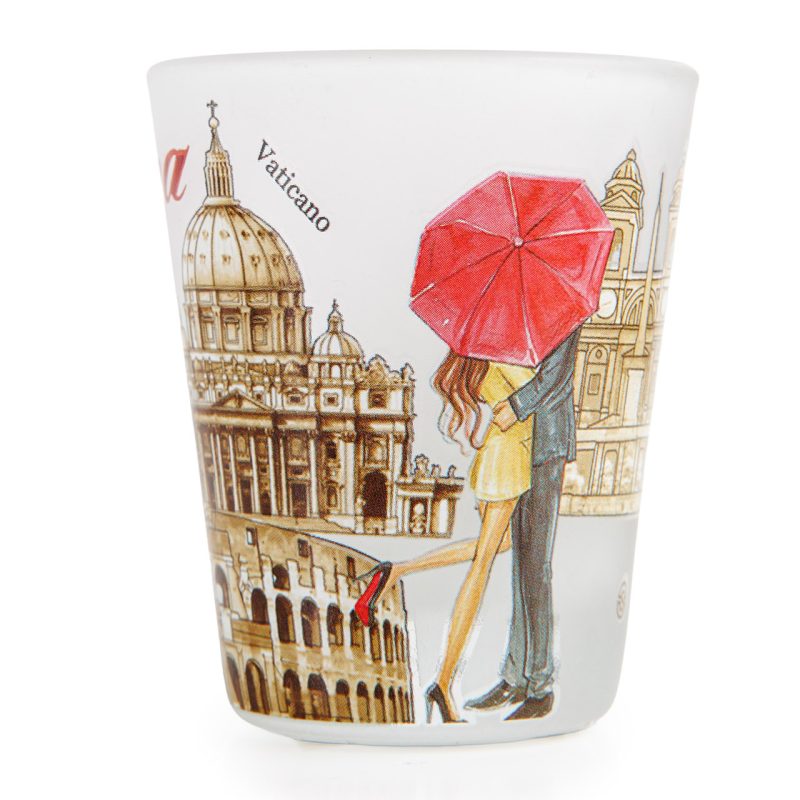 Bicchierino souvenir con le vedute di Roma in vetro satinato