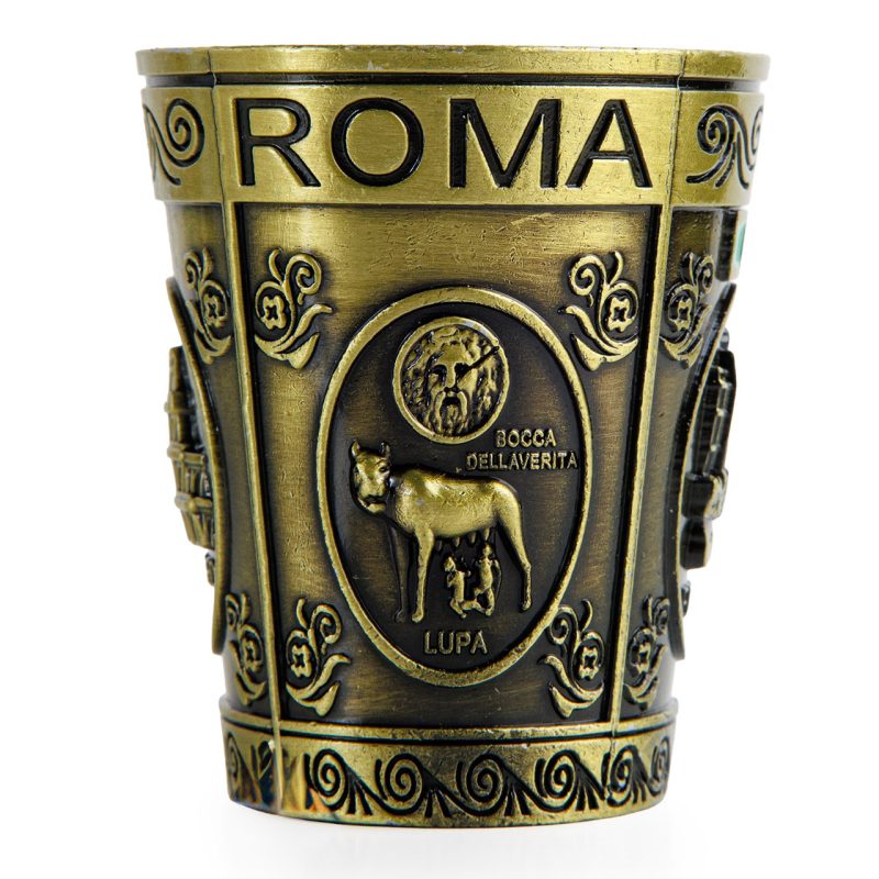 Bicchierino souvenir con le vedute di Roma in metallo