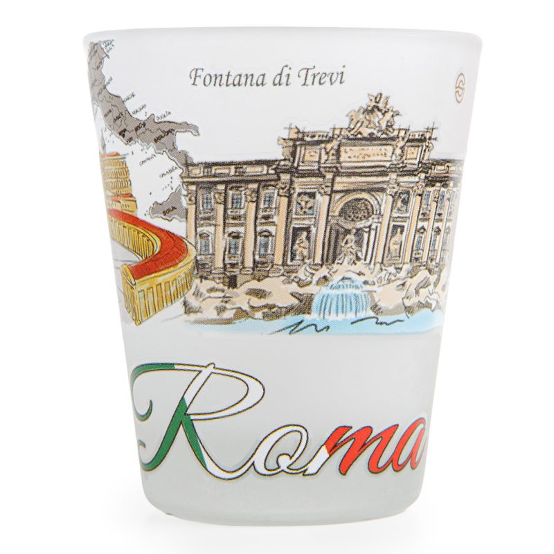 Bicchierino souvenir con le vedute di Roma in vetro satinato