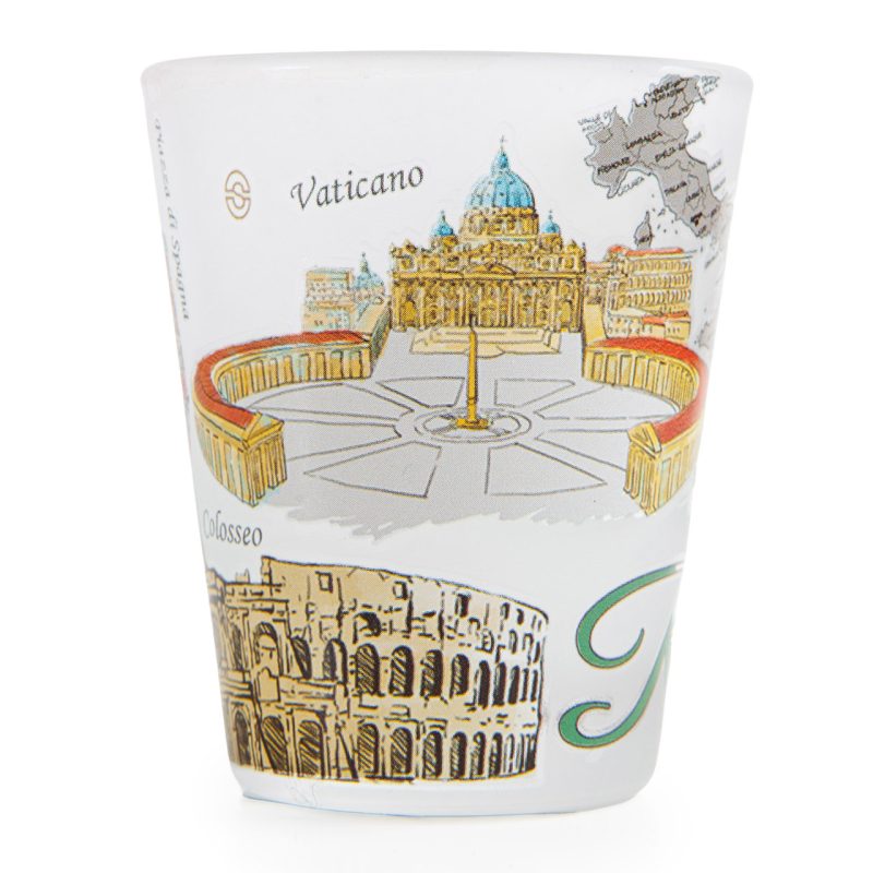 Bicchierino souvenir con le vedute di Roma in vetro satinato