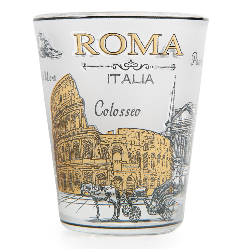 Bicchierino souvenir con le vedute di Roma in vetro satinato