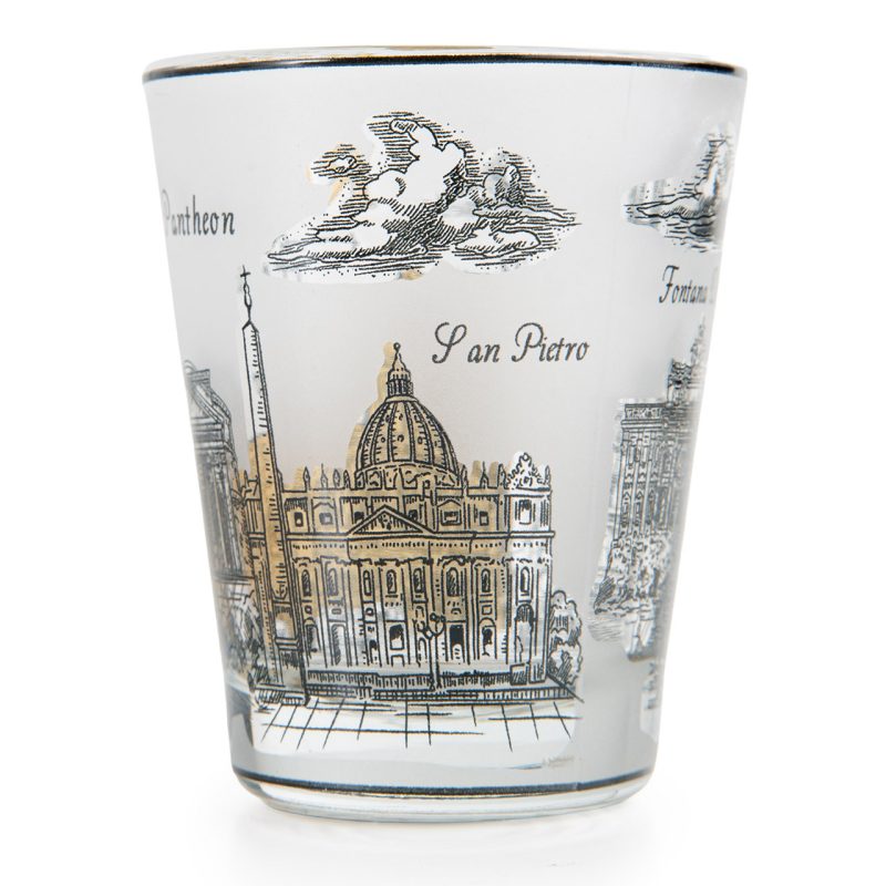 Bicchierino souvenir con le vedute di Roma in vetro satinato