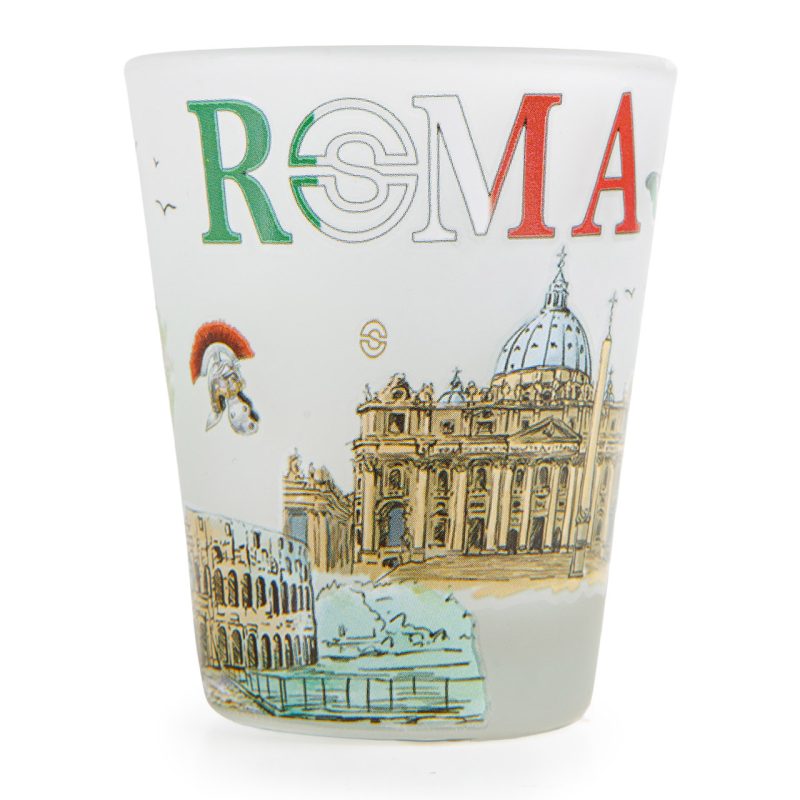 Bicchierino souvenir con le vedute di Roma in vetro satinato
