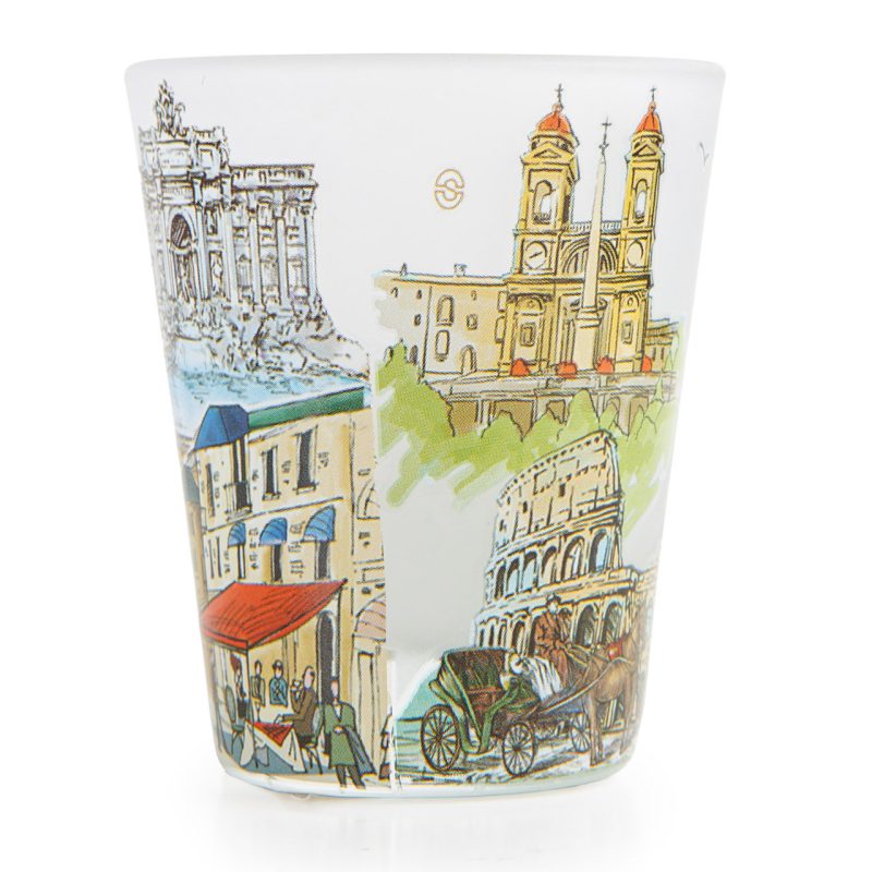 Bicchierino souvenir con le vedute di Roma in vetro satinato