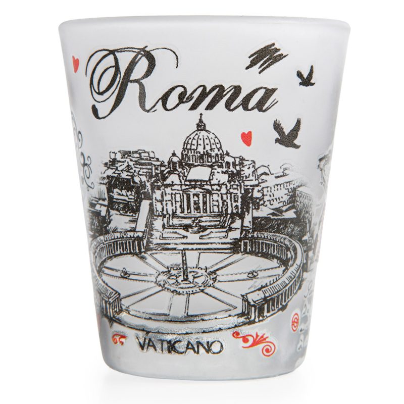 Bicchierino souvenir con le vedute di Roma in vetro satinato