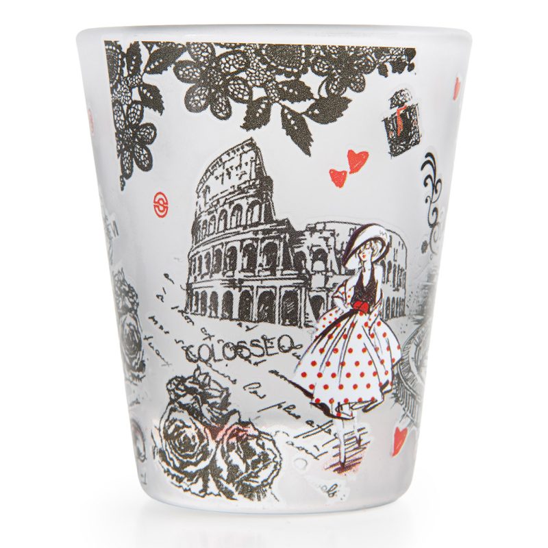 Bicchierino souvenir con le vedute di Roma in vetro satinato