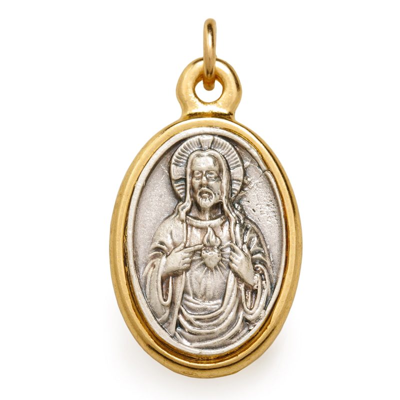 Medaglia Scapolare con Sacro Cuore di Gesù e la Madonna del Carmine in metallo argentato e dorato