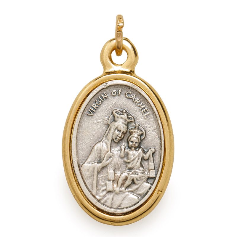 Medaglia Scapolare con Sacro Cuore di Gesù e la Madonna del Carmine in metallo argentato e dorato