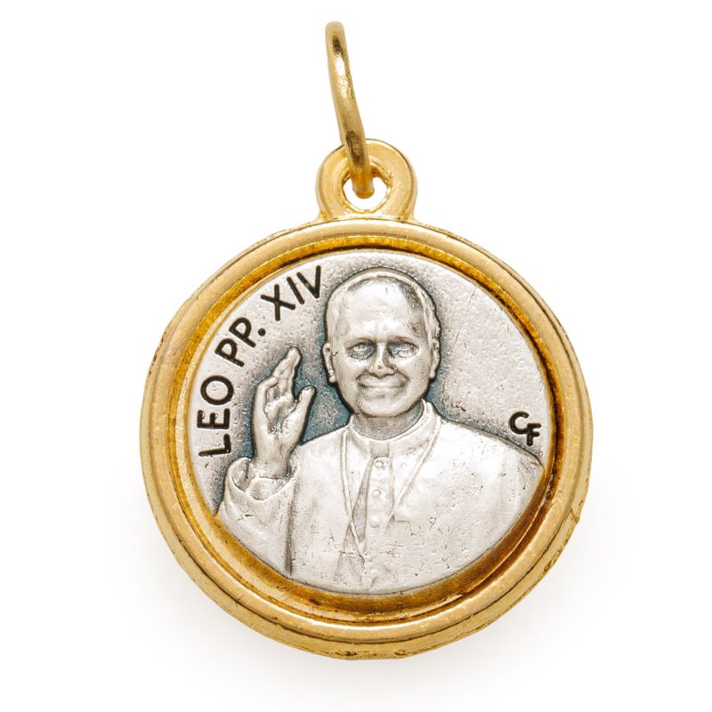 Medaglia di Papa Leone XIV in metallo argentato e dorato